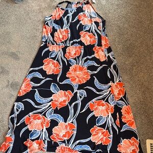 Floral Halter Dress in Black and Orange